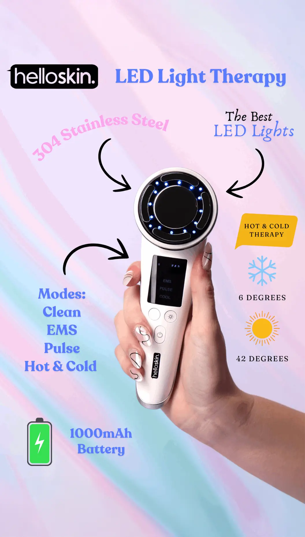 Helloskin Hot/Cold LED Light Therapy Handset v3.0(The Latest Technology in LED Therapy) - Helloskin.com.au