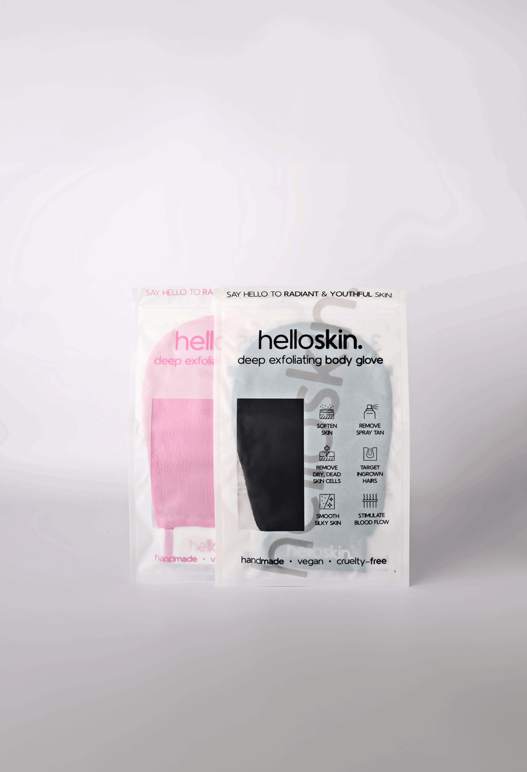 His & Hers Helloskin Exfoliating Glove (Pink & Black)